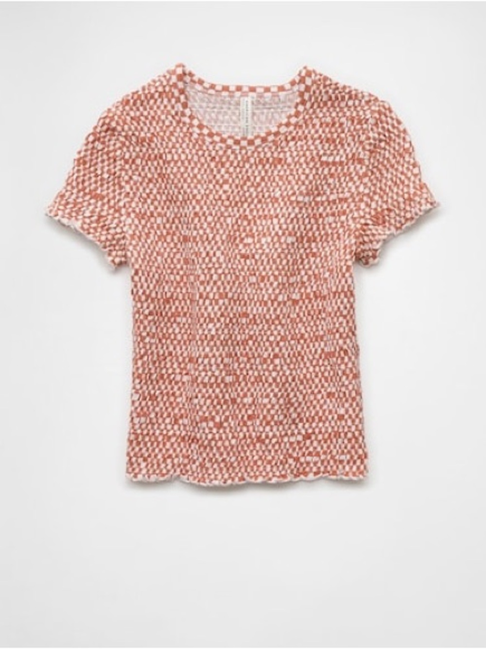 American Eagle Women Rust Checkered Smocked Hey Baby Tee M - Picture 3 of 9